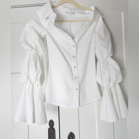 Caroline Constas Marguerite Off the Shoulder Blouse sz XS White Shirt Top Button - Picture 3 of 13